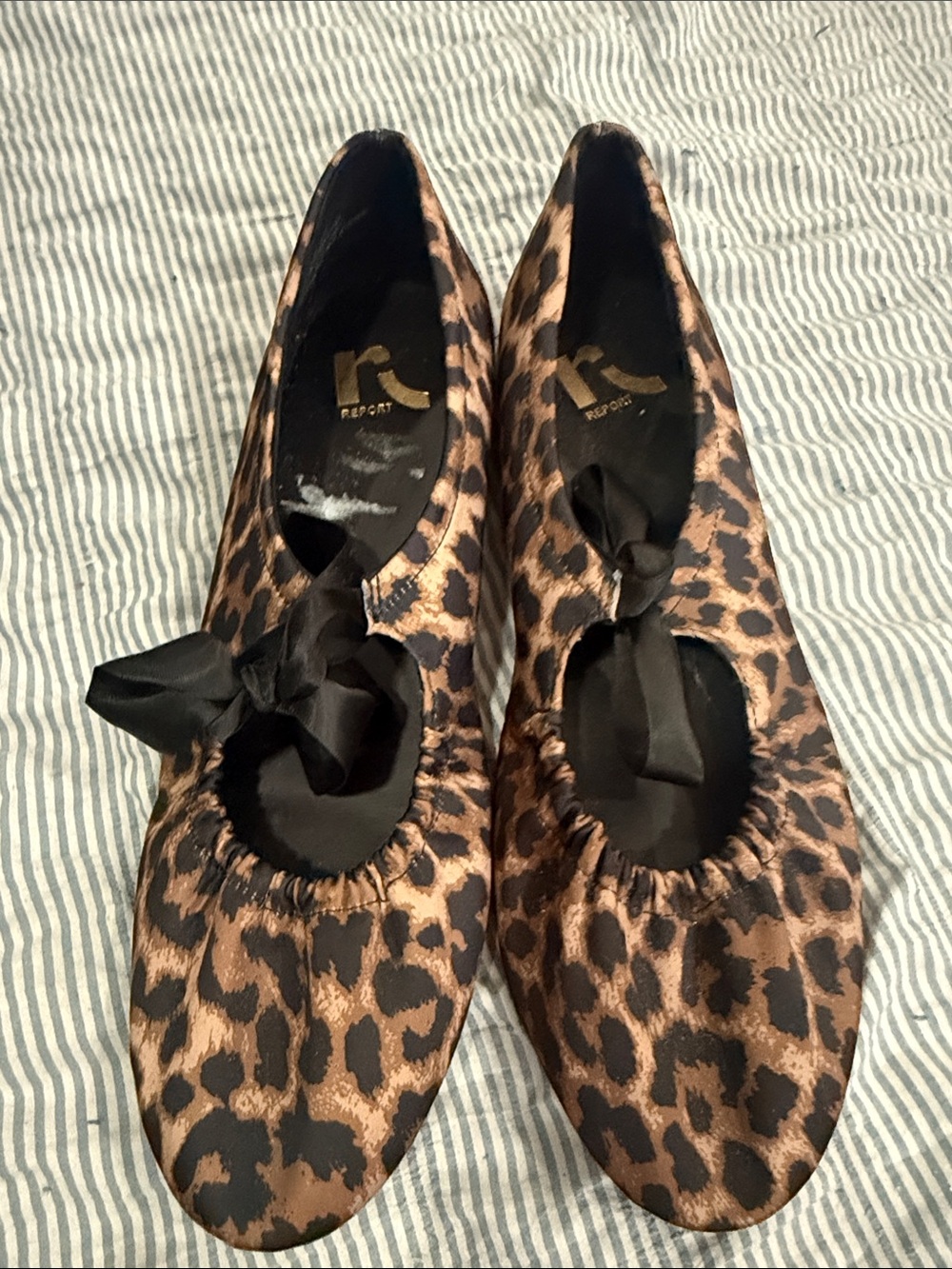 Report Leopard-Print Ballet Flats with Black Ribbon